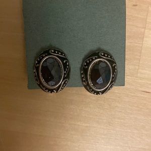 Black gemstone clip-on earrings